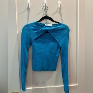 Zara Electric Blue Ribbed Long Sleeve Top